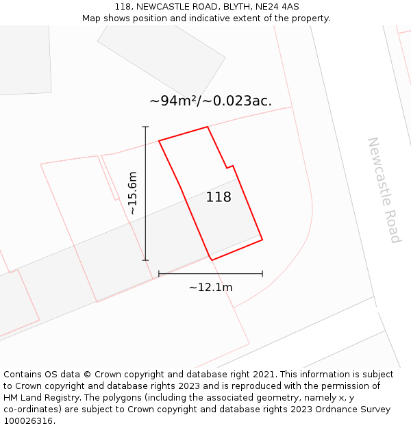 118, NEWCASTLE ROAD, BLYTH, NE24 4AS: Plot and title map