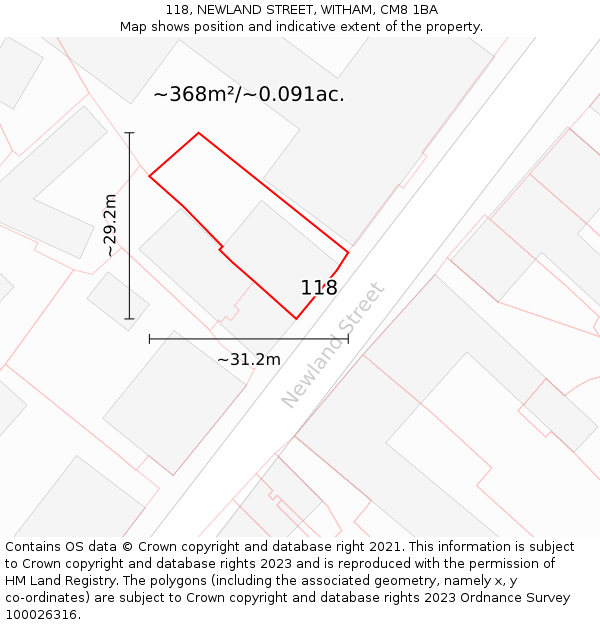 118, NEWLAND STREET, WITHAM, CM8 1BA: Plot and title map