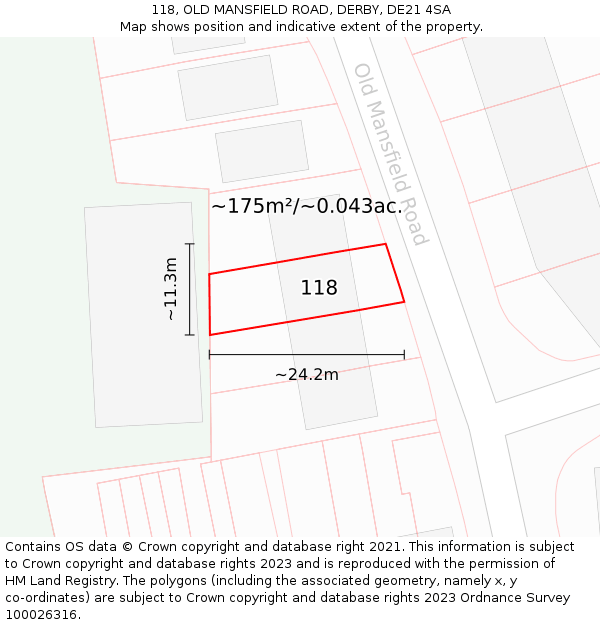 118, OLD MANSFIELD ROAD, DERBY, DE21 4SA: Plot and title map