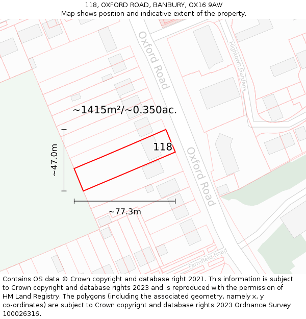 118, OXFORD ROAD, BANBURY, OX16 9AW: Plot and title map
