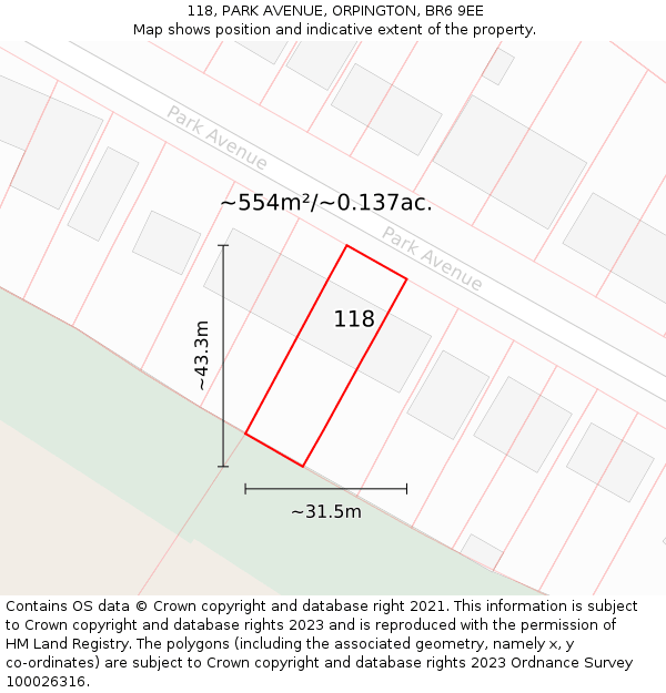 118, PARK AVENUE, ORPINGTON, BR6 9EE: Plot and title map