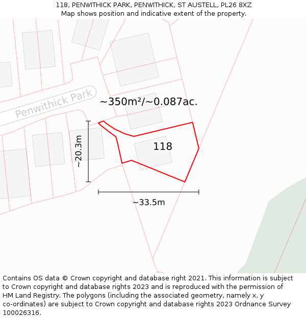 118, PENWITHICK PARK, PENWITHICK, ST AUSTELL, PL26 8XZ: Plot and title map