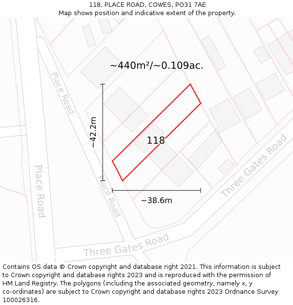 118, PLACE ROAD, COWES, PO31 7AE: Plot and title map