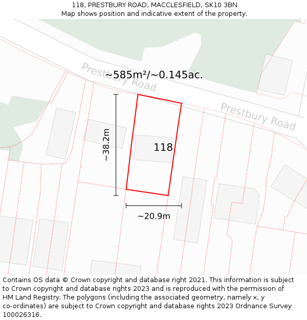 118, PRESTBURY ROAD, MACCLESFIELD, SK10 3BN: Plot and title map