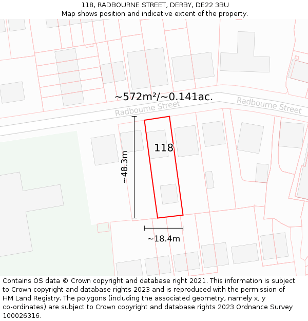 118, RADBOURNE STREET, DERBY, DE22 3BU: Plot and title map