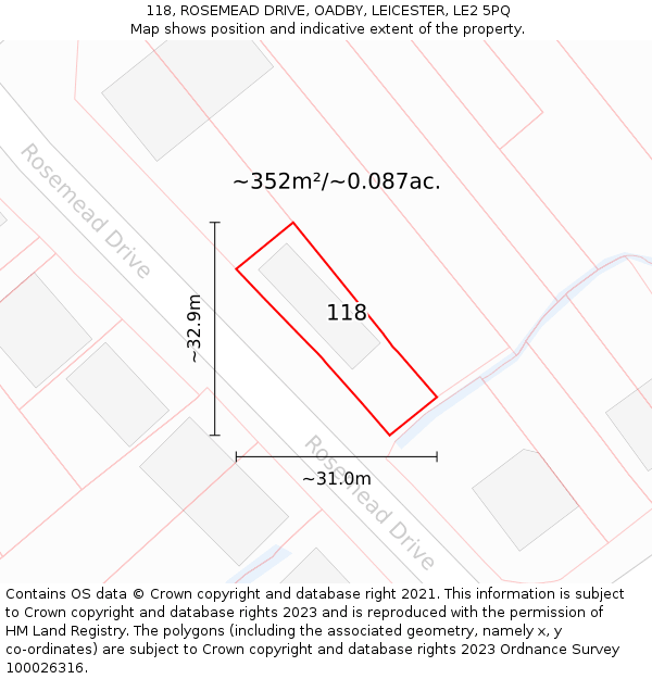 118, ROSEMEAD DRIVE, OADBY, LEICESTER, LE2 5PQ: Plot and title map