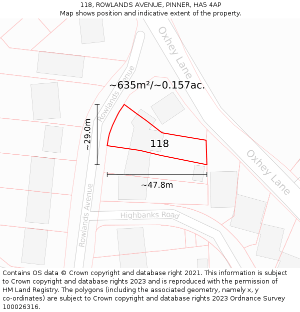 118, ROWLANDS AVENUE, PINNER, HA5 4AP: Plot and title map