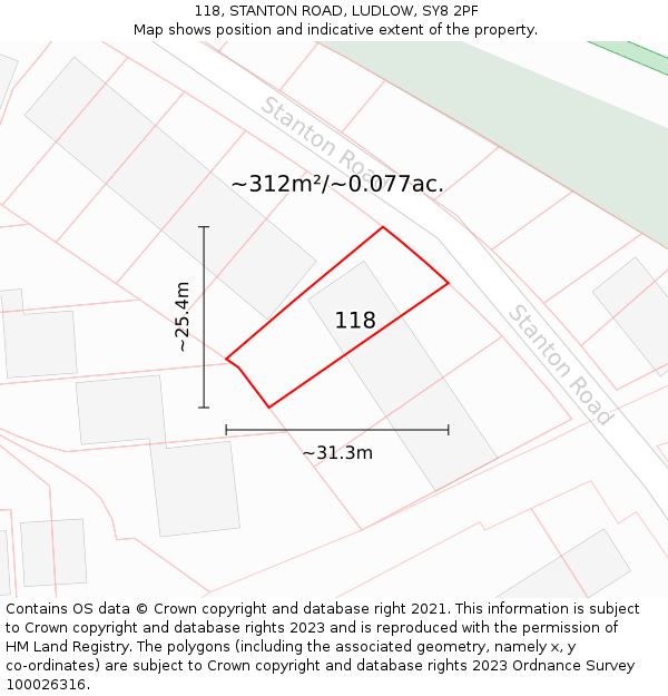 118, STANTON ROAD, LUDLOW, SY8 2PF: Plot and title map