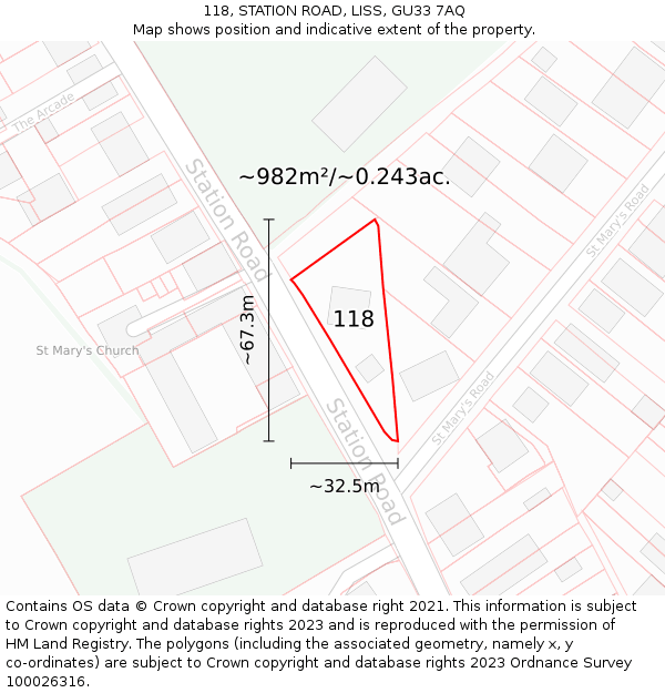 118, STATION ROAD, LISS, GU33 7AQ: Plot and title map