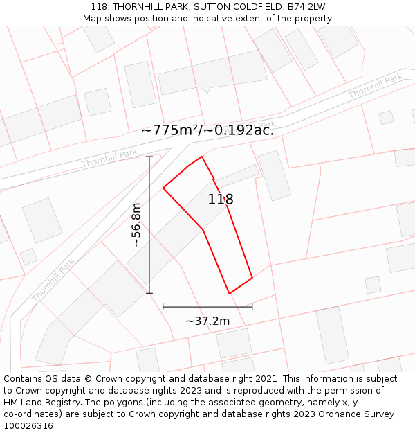 118, THORNHILL PARK, SUTTON COLDFIELD, B74 2LW: Plot and title map