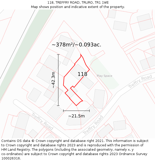 118, TREFFRY ROAD, TRURO, TR1 1WE: Plot and title map