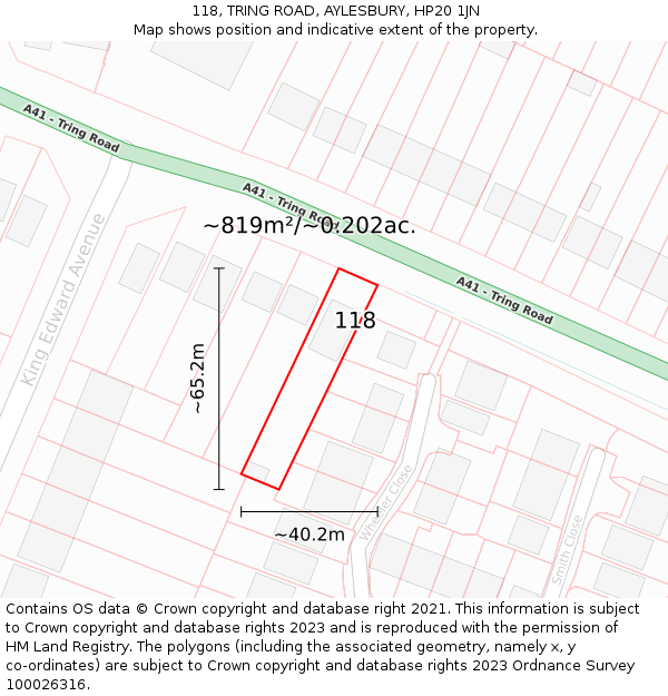 118, TRING ROAD, AYLESBURY, HP20 1JN: Plot and title map
