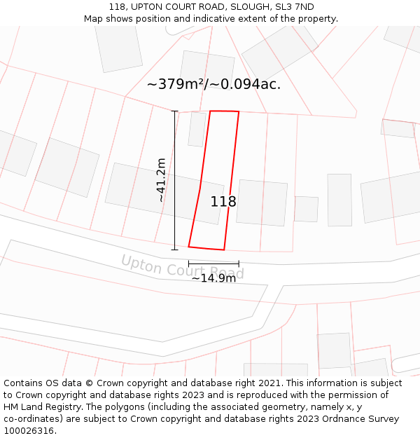 118, UPTON COURT ROAD, SLOUGH, SL3 7ND: Plot and title map