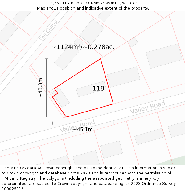118, VALLEY ROAD, RICKMANSWORTH, WD3 4BH: Plot and title map