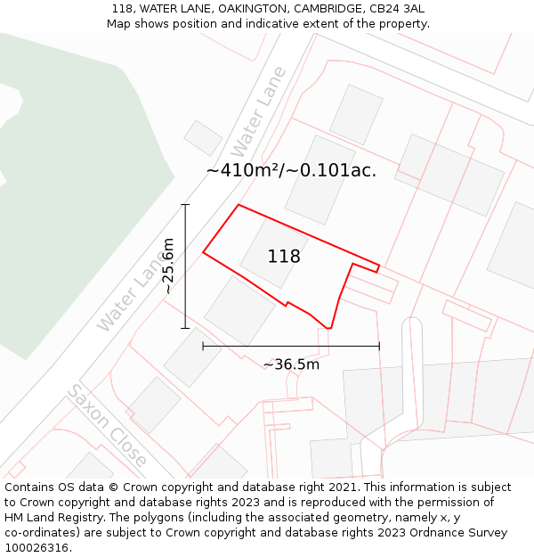 118, WATER LANE, OAKINGTON, CAMBRIDGE, CB24 3AL: Plot and title map