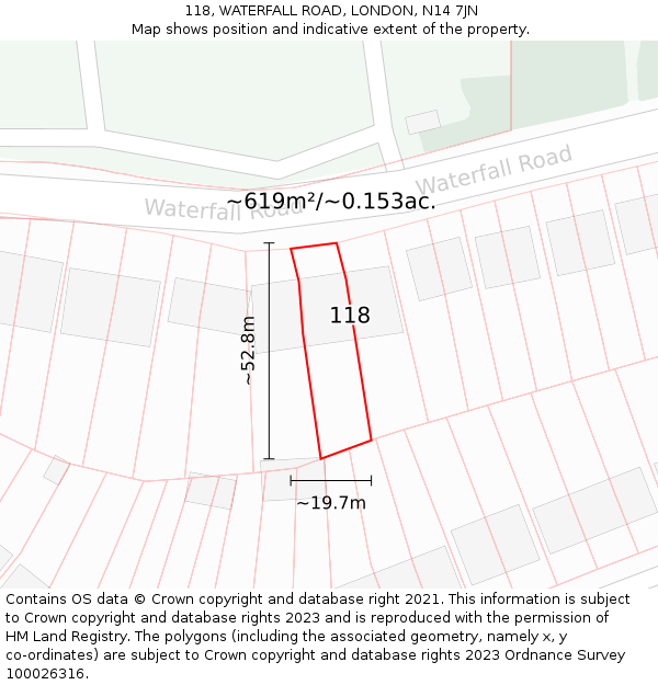 118, WATERFALL ROAD, LONDON, N14 7JN: Plot and title map