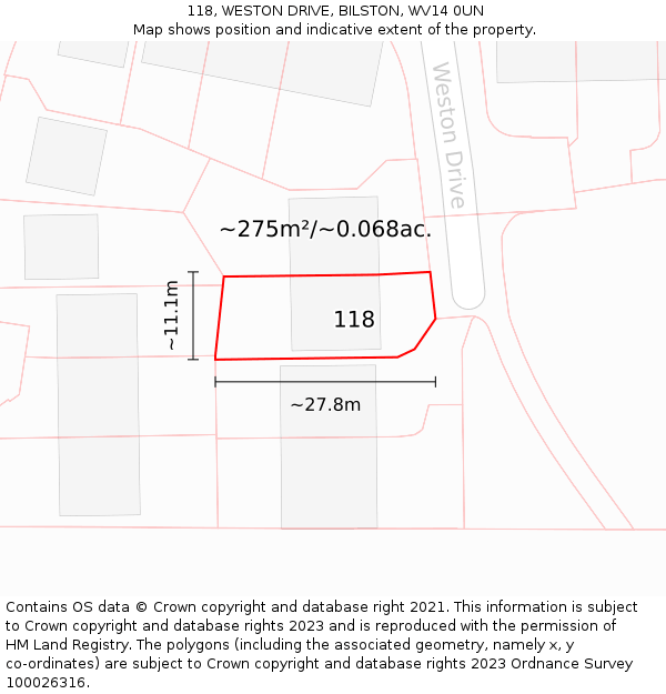 118, WESTON DRIVE, BILSTON, WV14 0UN: Plot and title map