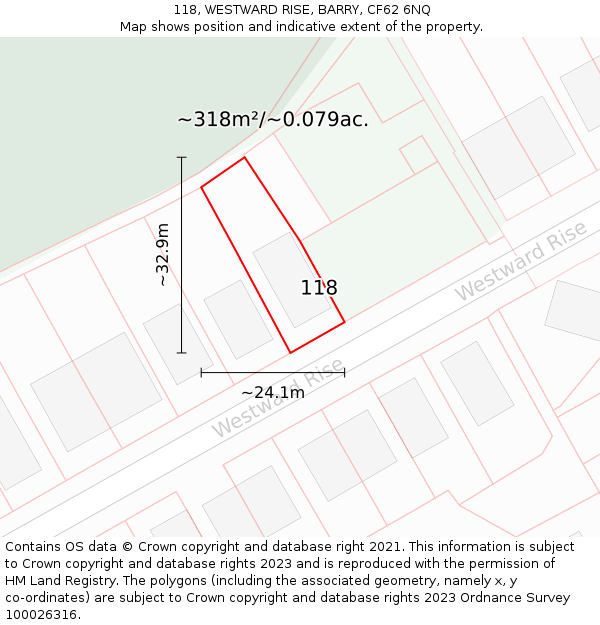 118, WESTWARD RISE, BARRY, CF62 6NQ: Plot and title map