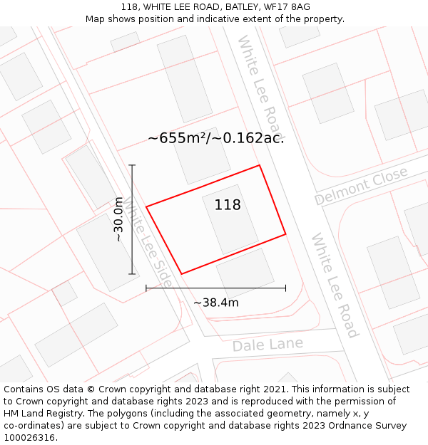 118, WHITE LEE ROAD, BATLEY, WF17 8AG: Plot and title map