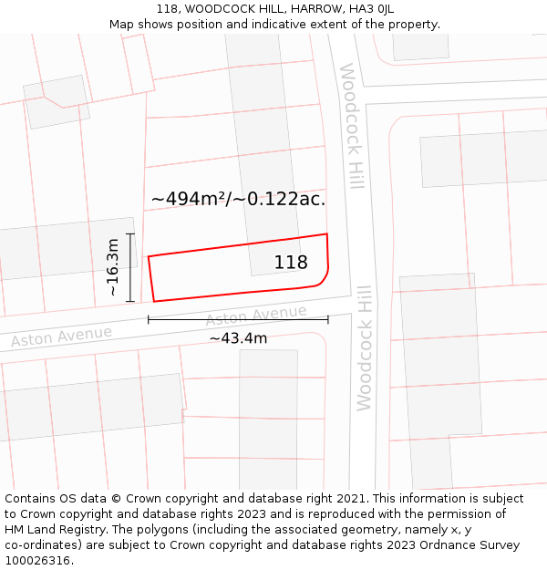 118, WOODCOCK HILL, HARROW, HA3 0JL: Plot and title map