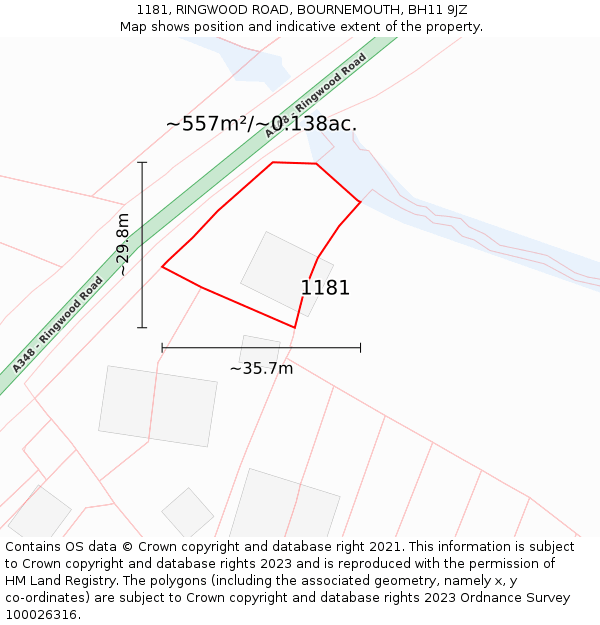 1181, RINGWOOD ROAD, BOURNEMOUTH, BH11 9JZ: Plot and title map
