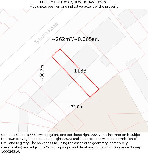 1183, TYBURN ROAD, BIRMINGHAM, B24 0TE: Plot and title map