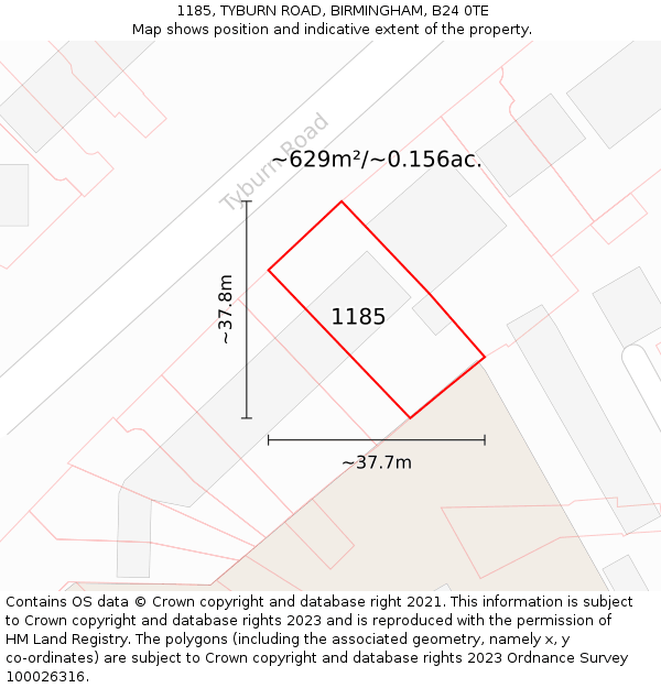 1185, TYBURN ROAD, BIRMINGHAM, B24 0TE: Plot and title map
