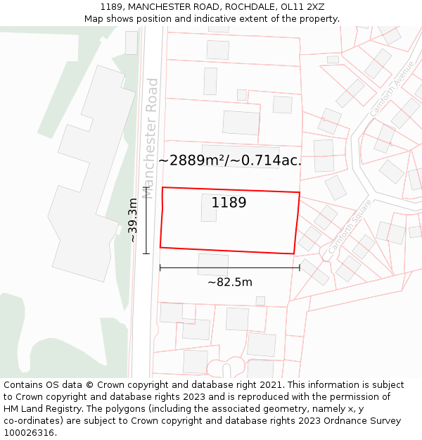 1189, MANCHESTER ROAD, ROCHDALE, OL11 2XZ: Plot and title map