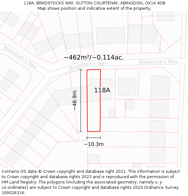 118A, BRADSTOCKS WAY, SUTTON COURTENAY, ABINGDON, OX14 4DB: Plot and title map