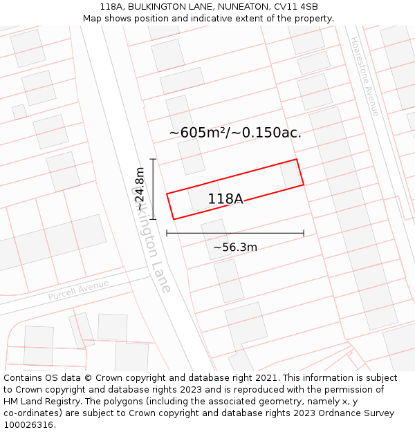 118A, BULKINGTON LANE, NUNEATON, CV11 4SB: Plot and title map
