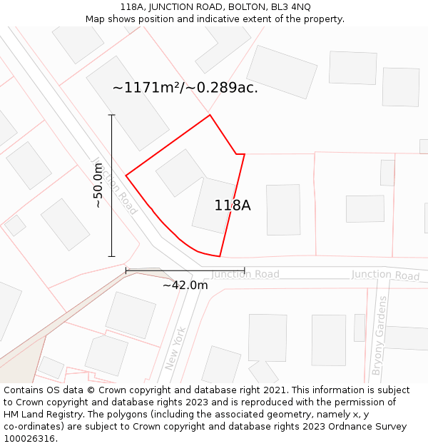 118A, JUNCTION ROAD, BOLTON, BL3 4NQ: Plot and title map
