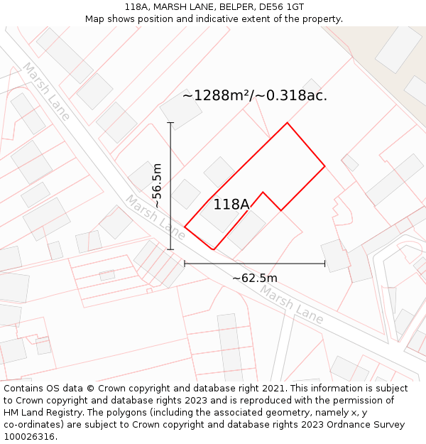118A, MARSH LANE, BELPER, DE56 1GT: Plot and title map