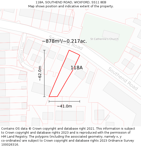 118A, SOUTHEND ROAD, WICKFORD, SS11 8EB: Plot and title map