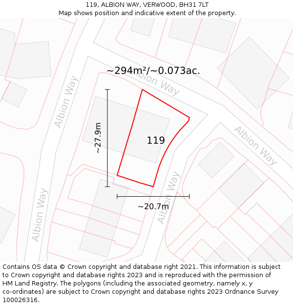 119, ALBION WAY, VERWOOD, BH31 7LT: Plot and title map