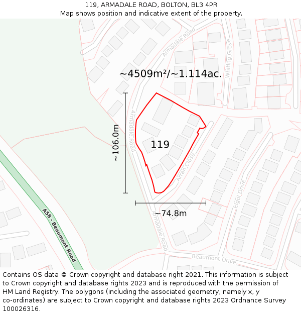 119, ARMADALE ROAD, BOLTON, BL3 4PR: Plot and title map