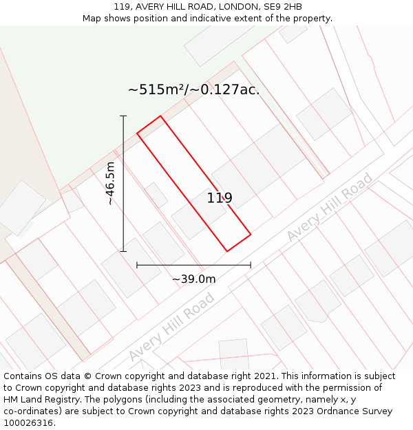 119, AVERY HILL ROAD, LONDON, SE9 2HB: Plot and title map