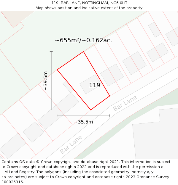 119, BAR LANE, NOTTINGHAM, NG6 0HT: Plot and title map