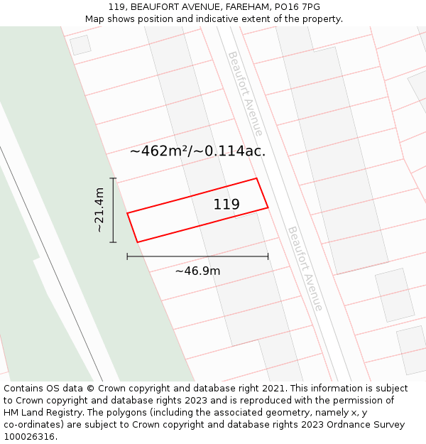 119, BEAUFORT AVENUE, FAREHAM, PO16 7PG: Plot and title map