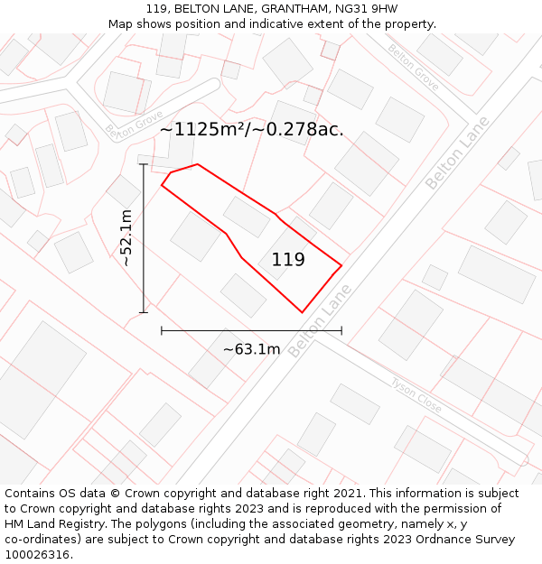 119, BELTON LANE, GRANTHAM, NG31 9HW: Plot and title map