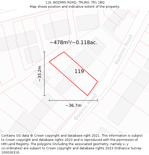 119, BODMIN ROAD, TRURO, TR1 1BQ: Plot and title map