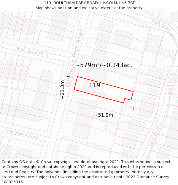 119, BOULTHAM PARK ROAD, LINCOLN, LN6 7SE: Plot and title map