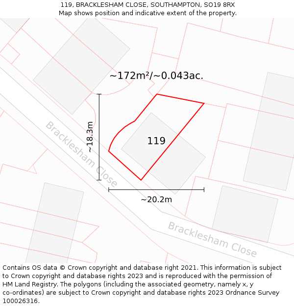 119, BRACKLESHAM CLOSE, SOUTHAMPTON, SO19 8RX: Plot and title map