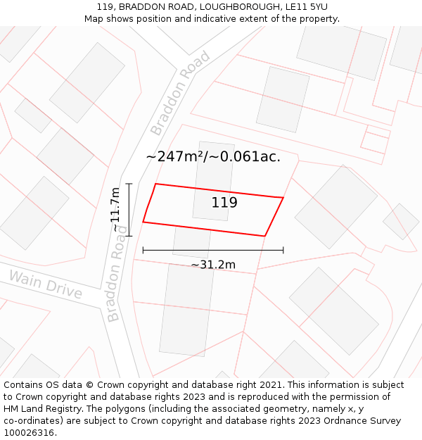 119, BRADDON ROAD, LOUGHBOROUGH, LE11 5YU: Plot and title map