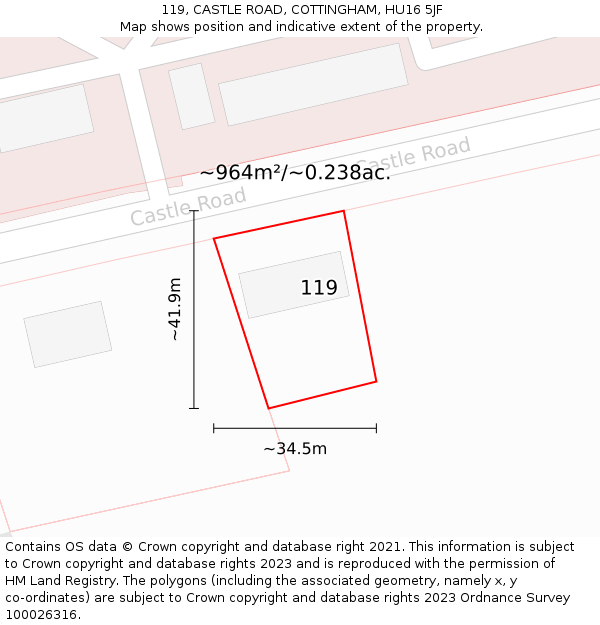 119, CASTLE ROAD, COTTINGHAM, HU16 5JF: Plot and title map