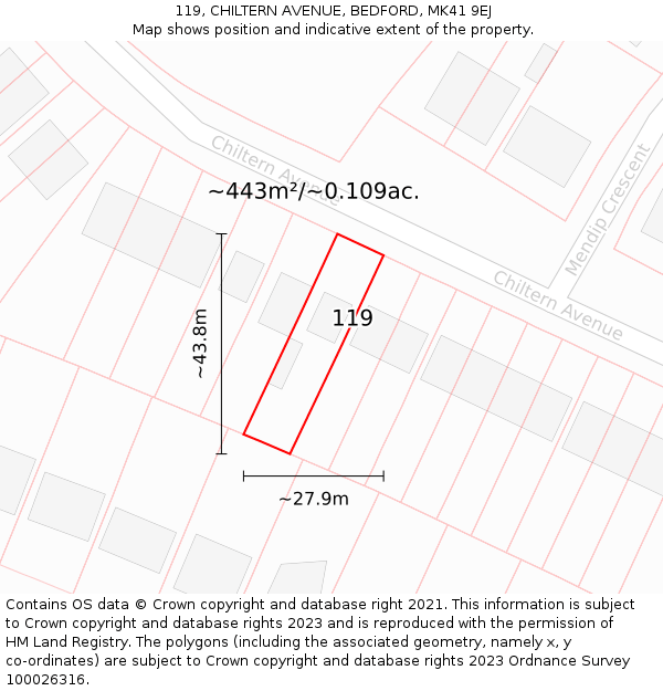 119, CHILTERN AVENUE, BEDFORD, MK41 9EJ: Plot and title map