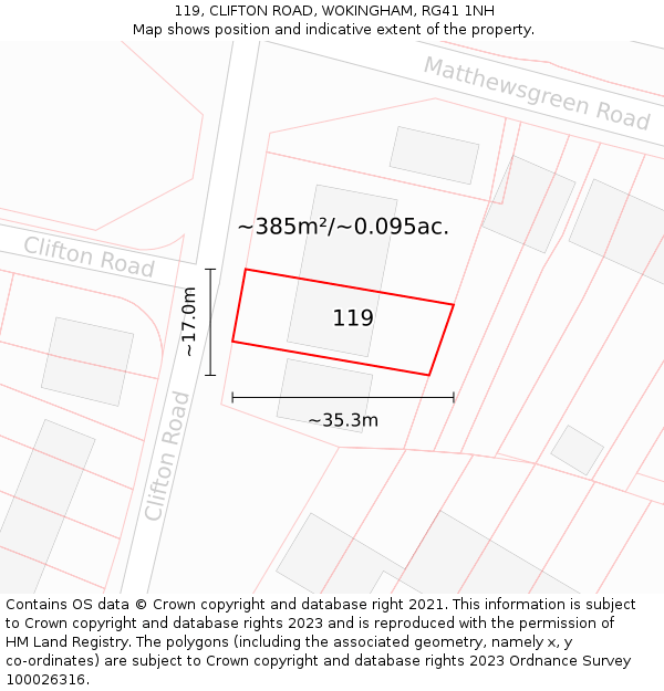 119, CLIFTON ROAD, WOKINGHAM, RG41 1NH: Plot and title map