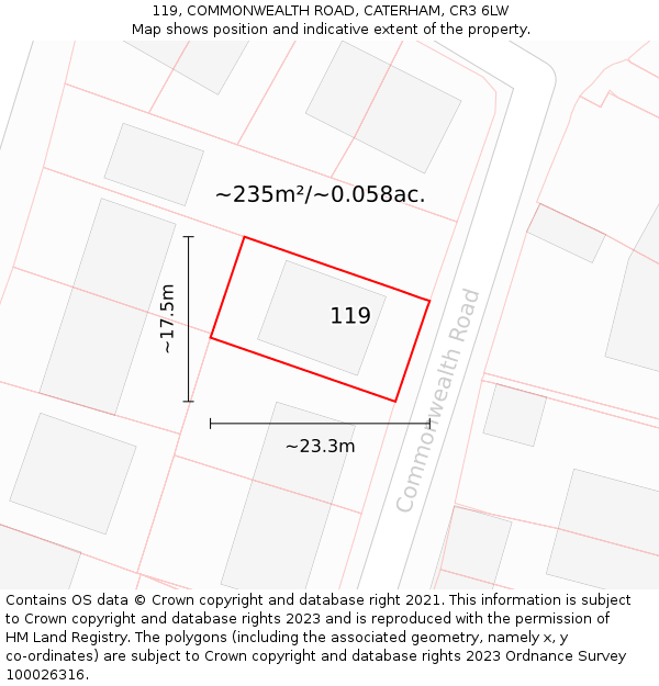 119, COMMONWEALTH ROAD, CATERHAM, CR3 6LW: Plot and title map