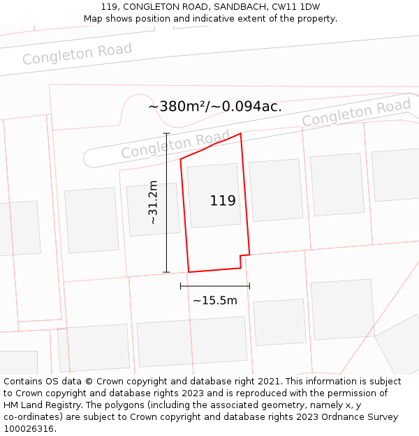 119, CONGLETON ROAD, SANDBACH, CW11 1DW: Plot and title map