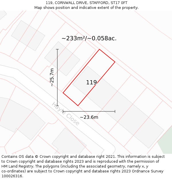 119, CORNWALL DRIVE, STAFFORD, ST17 0FT: Plot and title map