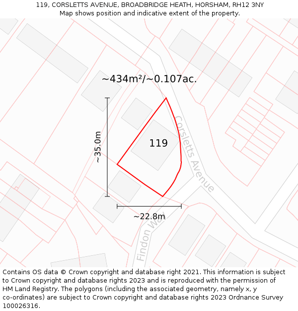 119, CORSLETTS AVENUE, BROADBRIDGE HEATH, HORSHAM, RH12 3NY: Plot and title map